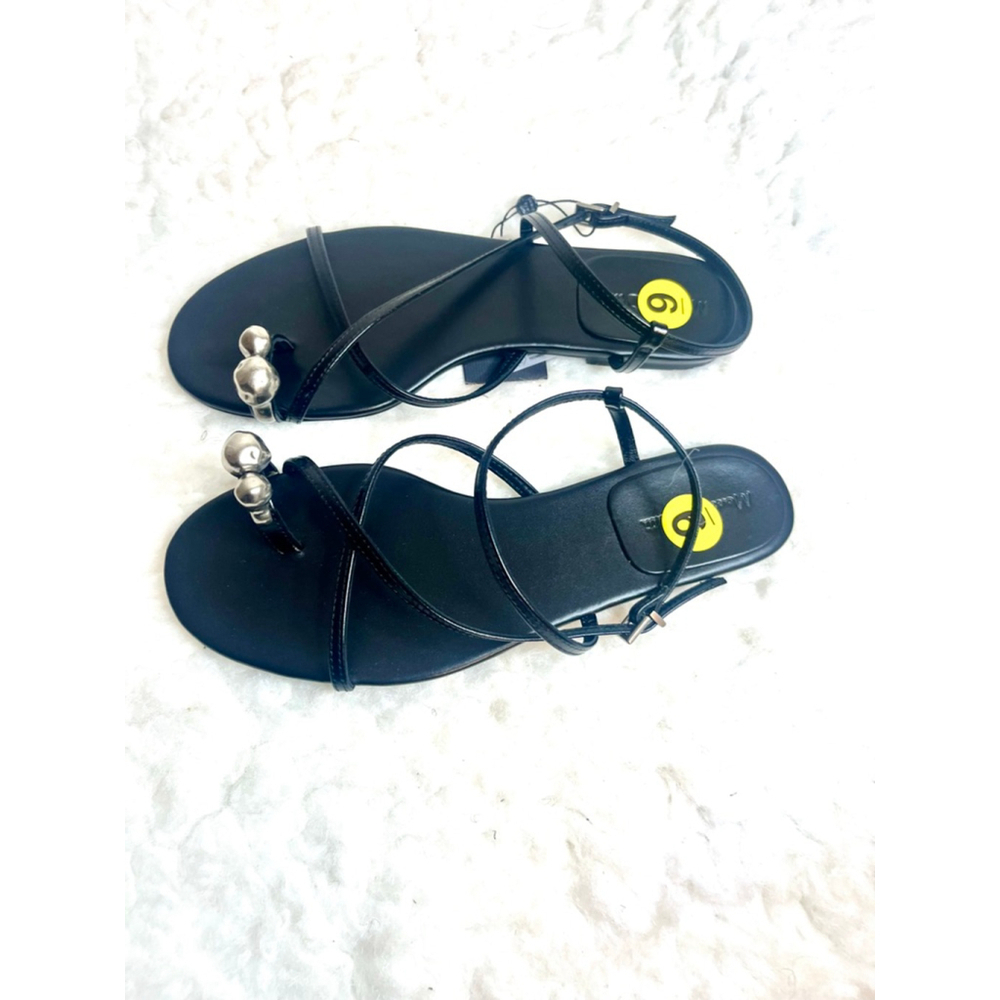 NWT Massimo Dutti Black Leather Sandals with metal toe strap Women Size 39/9 - Picture 6 of 10